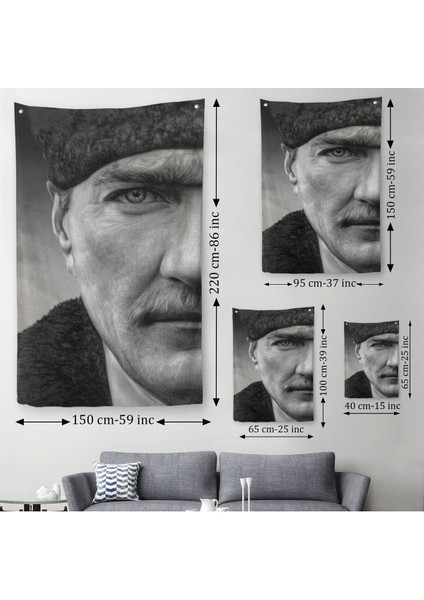 Mustafa Kemal Atatürk Siyah Beyaz Duvar Örtüsü - HALISI-6303 modelleri