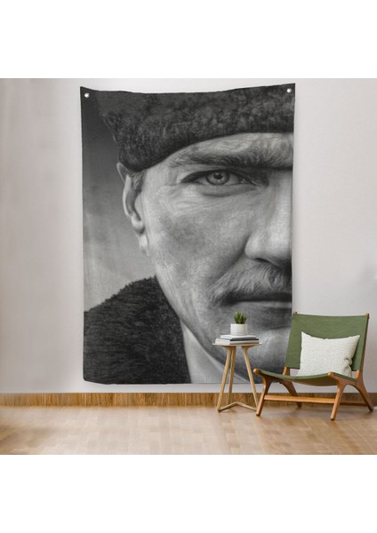 Mustafa Kemal Atatürk Siyah Beyaz Duvar Örtüsü - HALISI-6303