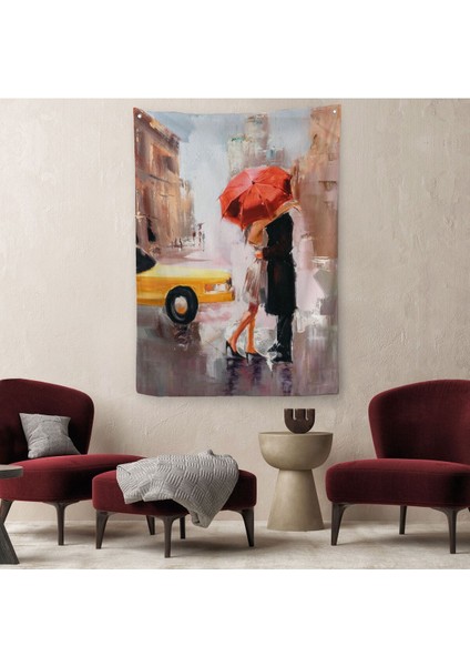 Kavuşan Aşıklar Yağlıboya Görünüm Dekoratif Duvar Örtüsü - HALISI-5930