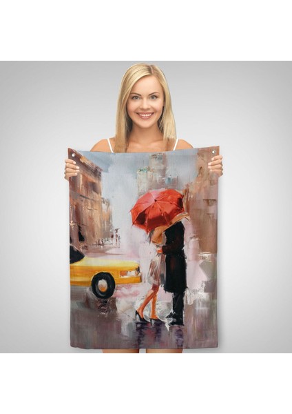 Kavuşan Aşıklar Yağlıboya Görünüm Dekoratif Duvar Örtüsü - HALISI-5930 fiyatları