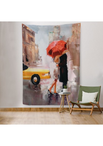 Kavuşan Aşıklar Yağlıboya Görünüm Dekoratif Duvar Örtüsü - HALISI-5930