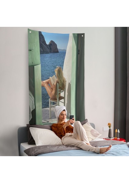 Sahildeki Evınde Kitap Okuyan Kadın Duvar ÖRTÜSÜ-7777 fiyatları