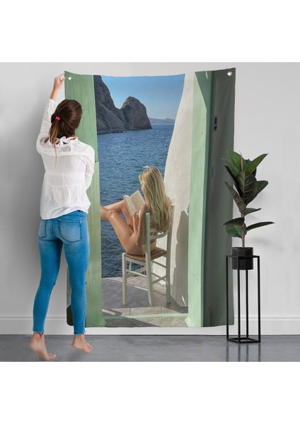 Sahildeki Evınde Kitap Okuyan Kadın Duvar ÖRTÜSÜ-7777 modelleri