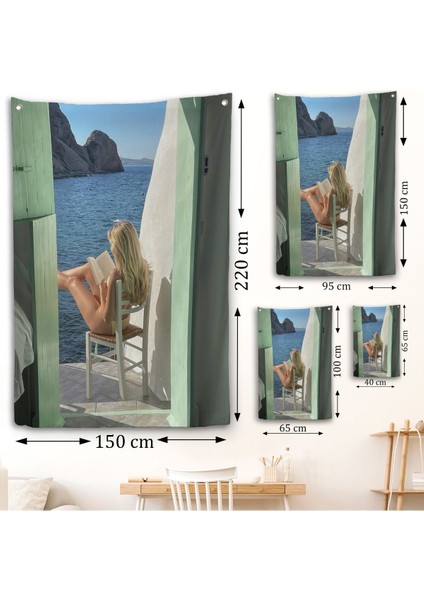 Sahildeki Evınde Kitap Okuyan Kadın Duvar ÖRTÜSÜ-7777 fırsatları