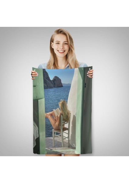 Sahildeki Evınde Kitap Okuyan Kadın Duvar ÖRTÜSÜ-7777