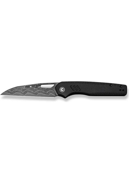 Guile Front Flipper & Thumb Hole Knife Black Canvas Micarta Handle Damascus Çakı