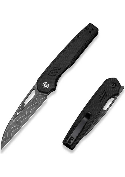 Guile Front Flipper & Thumb Hole Knife Black Canvas Micarta Handle Damascus Çakı fiyatları