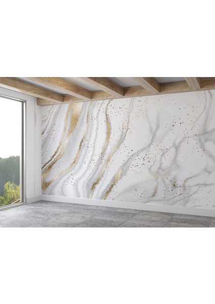 Altın ve Beyaz Soyut Mermer Desenli Duvar KAĞIDI-5538 fiyatları