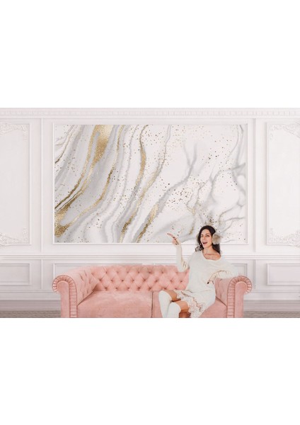 Altın ve Beyaz Soyut Mermer Desenli Duvar KAĞIDI-5538 modelleri