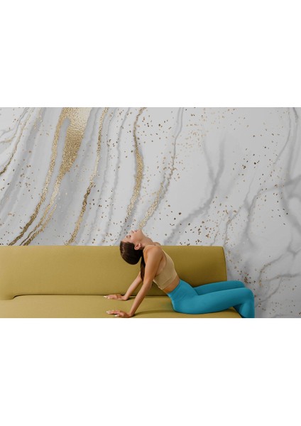 Altın ve Beyaz Soyut Mermer Desenli Duvar KAĞIDI-5538 fırsatları