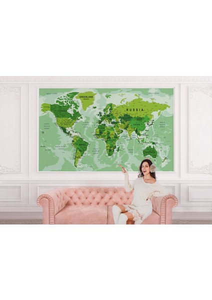 MODAGOS068 Renkli Dünya Haritası Duvar Kağıdı Detaylı Ülke ve Başkentli İNGILIZCE-2509