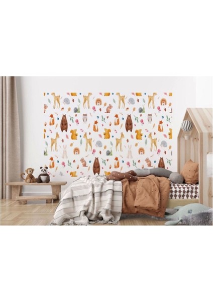 Doğa Hayvanları Temalı Öğretici Çocuk Odası Duvar KAĞIDI-5714