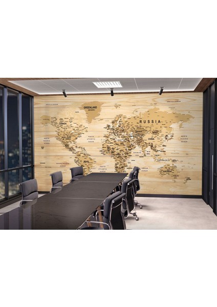 Ingilizce Dünya Haritası Duvar Kağıdı Ahşap Görünümlü Detaylı -1810 fırsatları