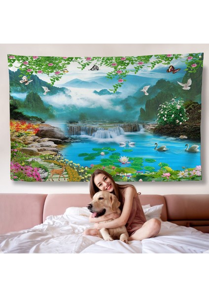 Renkli Çiçekler ve Şelale Manzara Duvar ÖRTÜSÜ-7197