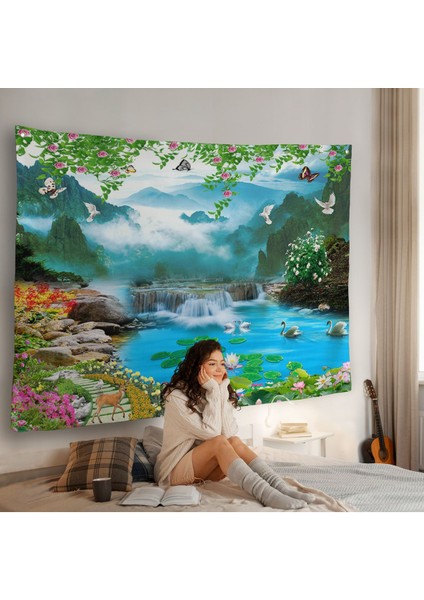 Renkli Çiçekler ve Şelale Manzara Duvar ÖRTÜSÜ-7197 fiyatları