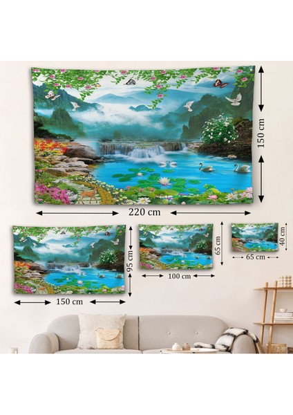 Renkli Çiçekler ve Şelale Manzara Duvar ÖRTÜSÜ-7197 fırsatları