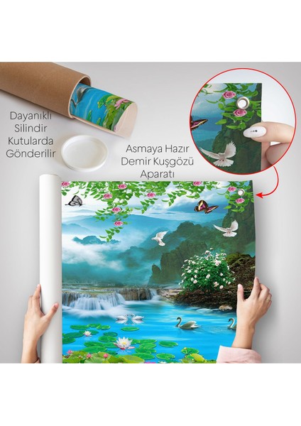 Renkli Çiçekler ve Şelale Manzara Duvar ÖRTÜSÜ-7197 indirimleri