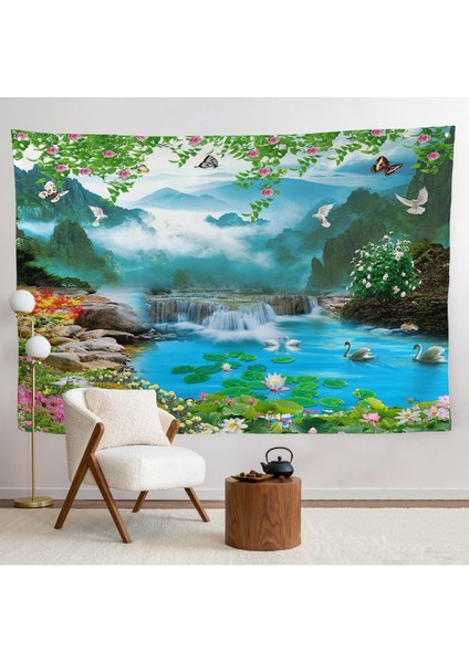 Renkli Çiçekler ve Şelale Manzara Duvar ÖRTÜSÜ-7197