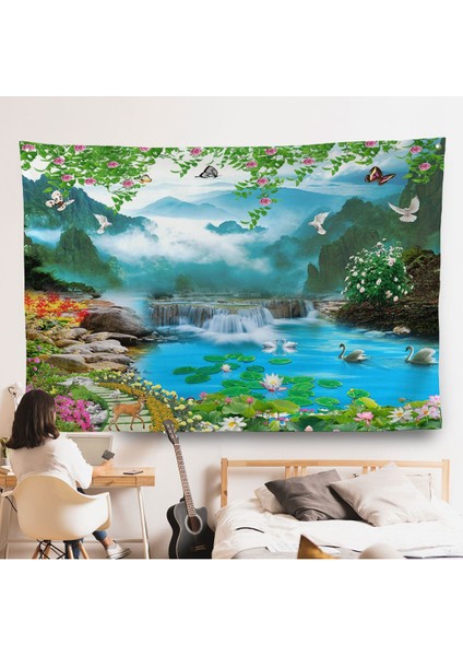 Renkli Çiçekler ve Şelale Manzara Duvar ÖRTÜSÜ-7197