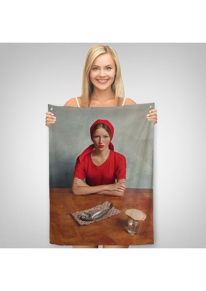 Kımızı Kıyafetli Kız ve Bir Adet Balık Duvar Örtüsü - HALISI-6264 fiyatları