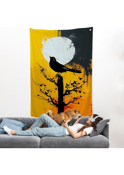Ağaç Üstündeki Soyut Kuş Duvar ÖRTÜSÜ-7660