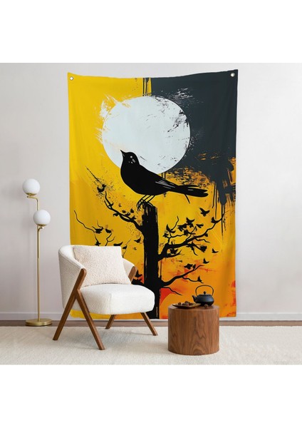 Ağaç Üstündeki Soyut Kuş Duvar ÖRTÜSÜ-7660
