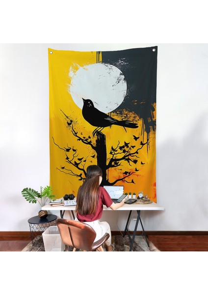Ağaç Üstündeki Soyut Kuş Duvar ÖRTÜSÜ-7660