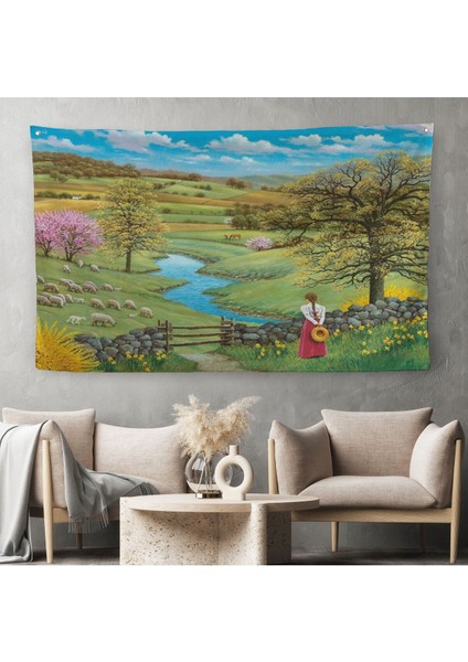 Akarsu Kenarındakı Rus Köylü Kızı Dekoratif Duvar ÖRTÜSÜ-HALISI-6536