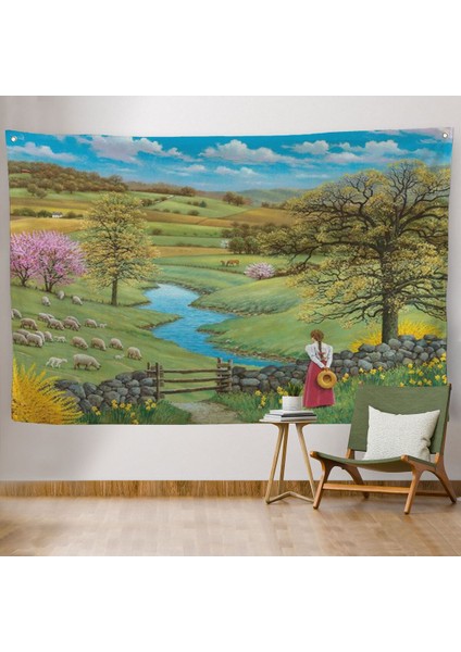 Akarsu Kenarındakı Rus Köylü Kızı Dekoratif Duvar ÖRTÜSÜ-HALISI-6536