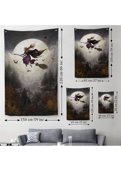 Süpürge ile Uçan Cadı, Cadılar Bayramı Hediyesi, Hallowen Duvar Örtüsü-Halısı -6398 modelleri
