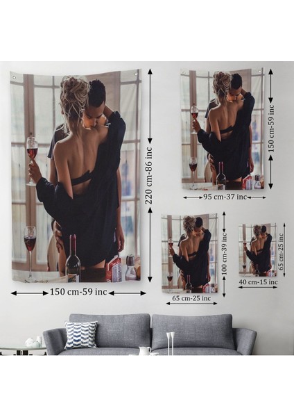 Kırmızı Şarap Içen Sevgililer Dekoratif Duvar Örtüsü - HALISI-6158 modelleri