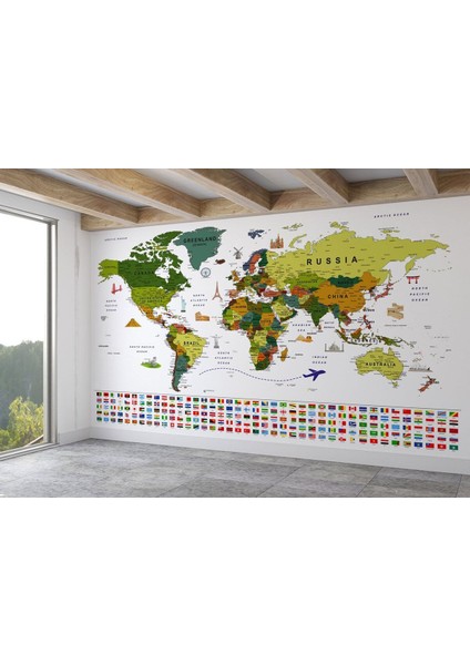 Db Bayraklı Dünya Haritası Duvar Kağıdı Ingilizce Eğitici ve DETAYLI-2825 fiyatları