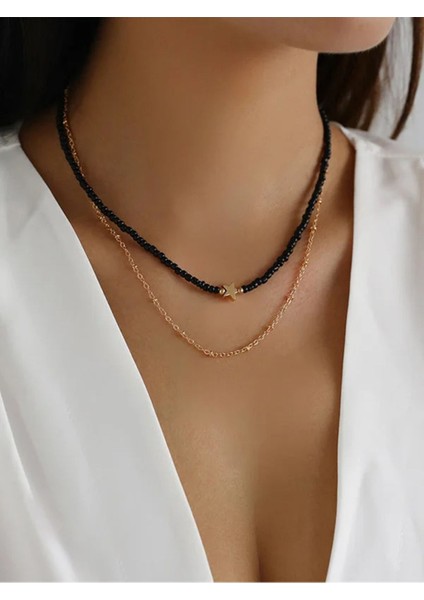 Yıldızlı Kum Boncuk Ikili Kolye