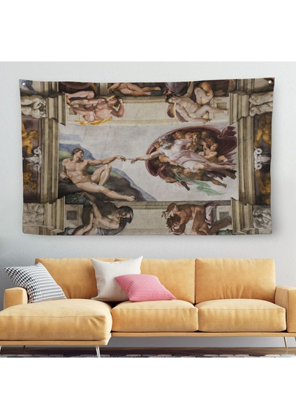 Duvar Örtüsü / Halısı Michelangelo - Adem’in Yaratılışı Kaliteli Kanvas KUMAŞ-4069