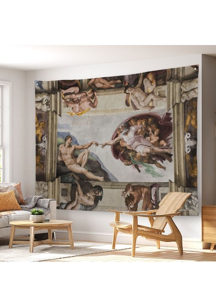 Duvar Örtüsü / Halısı Michelangelo - Adem’in Yaratılışı Kaliteli Kanvas KUMAŞ-4069