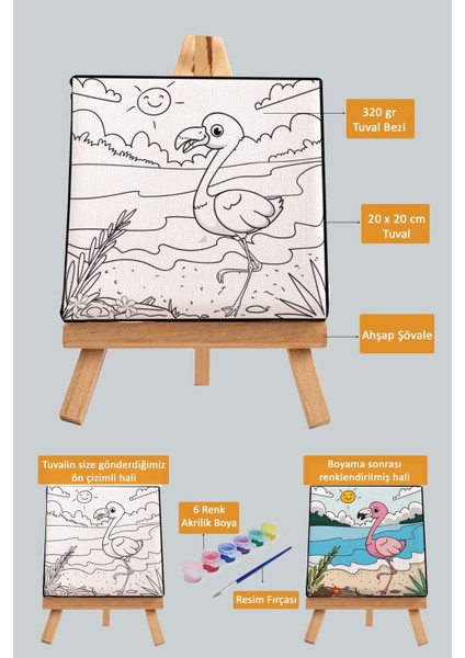 Sevimli Pembe Flamingo, Çocuk Eğitici Tuval Boyama Hobi SETI-9092