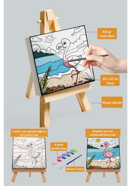 Sevimli Pembe Flamingo, Çocuk Eğitici Tuval Boyama Hobi SETI-9092 fiyatları