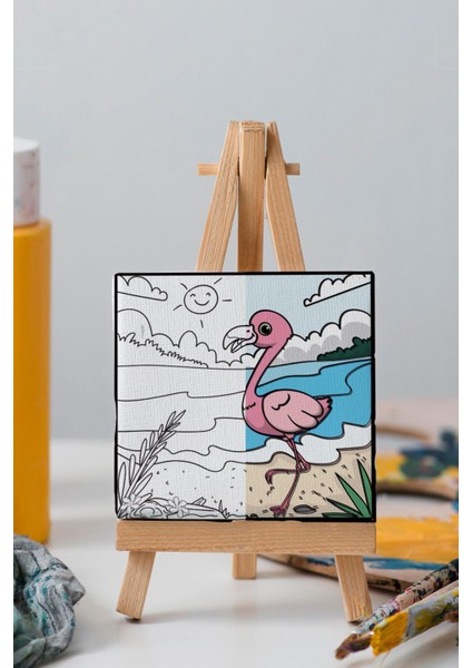 Sevimli Pembe Flamingo, Çocuk Eğitici Tuval Boyama Hobi SETI-9092 indirimleri