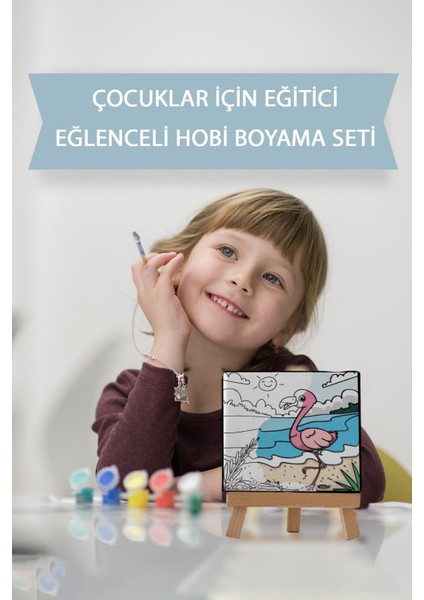 Sevimli Pembe Flamingo, Çocuk Eğitici Tuval Boyama Hobi SETI-9092