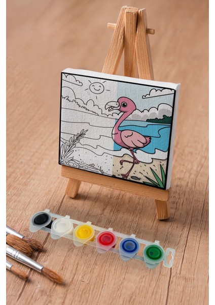 Sevimli Pembe Flamingo, Çocuk Eğitici Tuval Boyama Hobi SETI-9092