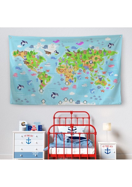 Eğitici Dünya Haritası Dünya Atlası Çocuk ve Bebek Odası Duvar Örtüsü-Halısı 3783
