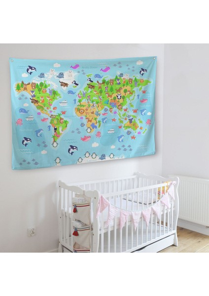 Eğitici Dünya Haritası Dünya Atlası Çocuk ve Bebek Odası Duvar Örtüsü-Halısı 3783 fiyatları