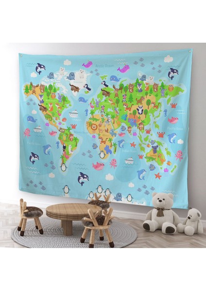 Eğitici Dünya Haritası Dünya Atlası Çocuk ve Bebek Odası Duvar Örtüsü-Halısı 3783 modelleri