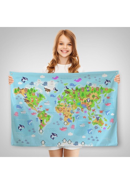 Eğitici Dünya Haritası Dünya Atlası Çocuk ve Bebek Odası Duvar Örtüsü-Halısı 3783 fırsatları
