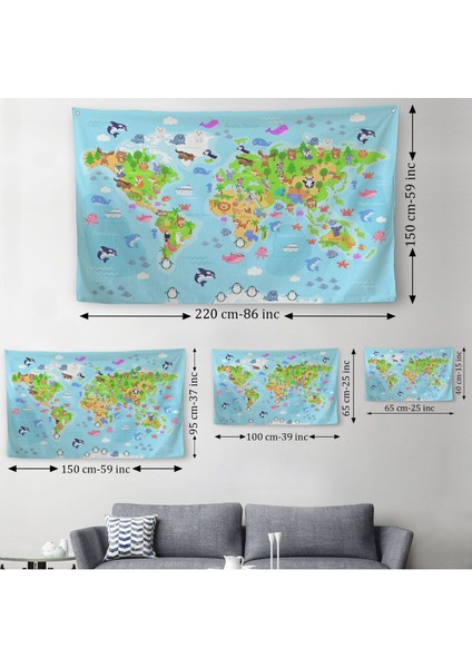 Eğitici Dünya Haritası Dünya Atlası Çocuk ve Bebek Odası Duvar Örtüsü-Halısı 3783 indirimleri