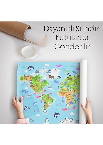 Eğitici Dünya Haritası Dünya Atlası Çocuk ve Bebek Odası Duvar Örtüsü-Halısı 3783