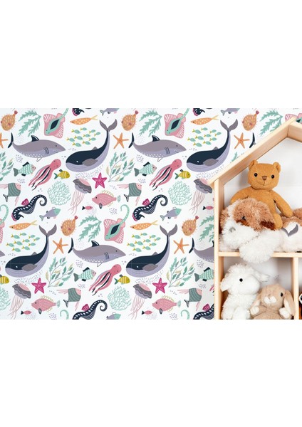 Deniz Hayvanları Temalı Duvar KAĞIDI-5733 fırsatları