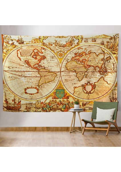 Duvar Örtüsü Eski Wintage Dünya Haritası Kaliteli Kanvas Duvar HALISI-4055
