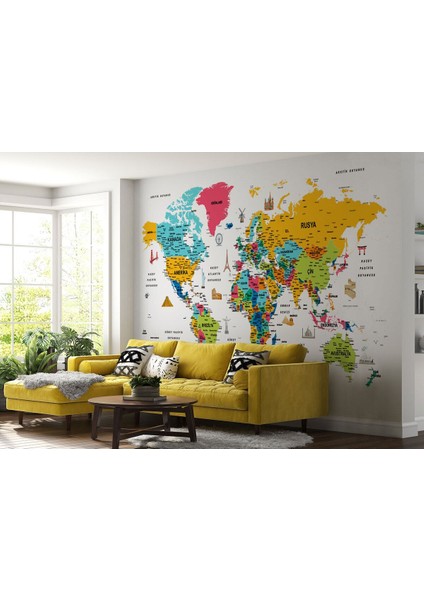 Türkçe Dünya Haritası Son Derece Ayrıntılı Eğitici ve Sembollü Duvar KAĞIDI-3214 fiyatları