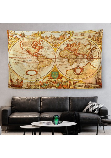 Duvar Örtüsü Eski Wintage Dünya Haritası Kaliteli Kanvas Duvar HALISI-4055 fiyatları